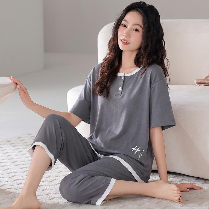Cool pajamas women's summer modal short-sleeved cropped pants summer cool thin loose large size women's loungewear