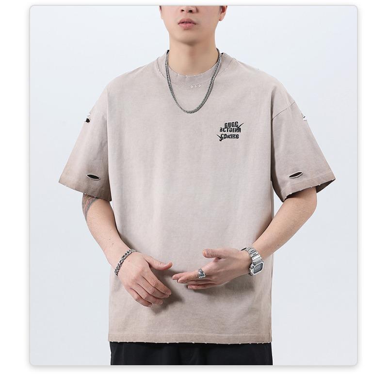 Summer American High-density Knitted Loose Printed Men's T-shirt Short-sleeved