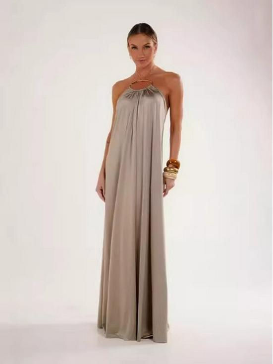 Elegant 2026 European and American Women's Open-Back Halter Beach Dress