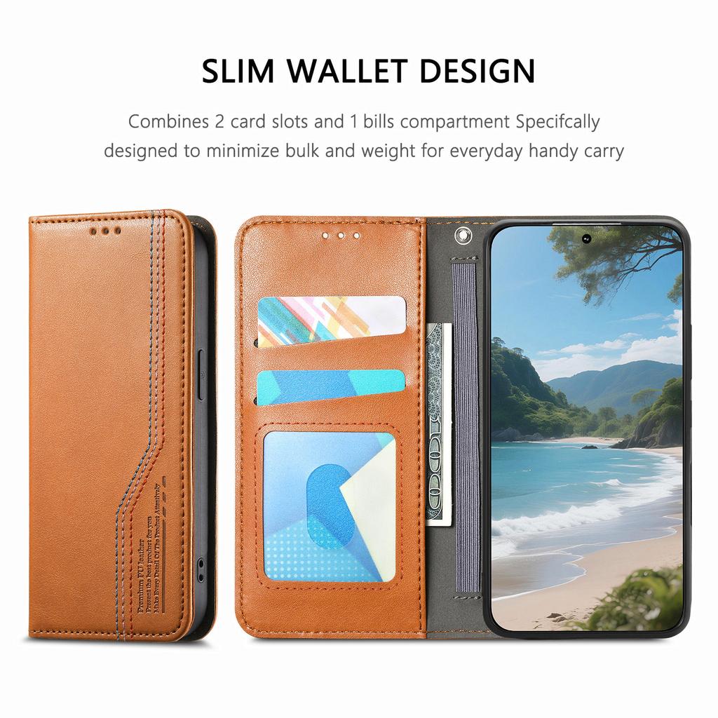 For iPhone 17 Pro Max Case Wallet Tri-Color Stitching Leather Phone Cover with Elastic Wristband