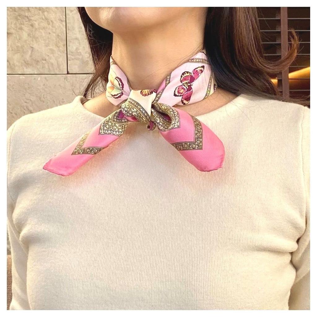 Silk 50x50cm Made in Butterfly Pink G.Barsanti&Figli Women's 100% Scarf, Small, Square, Italy, Design,