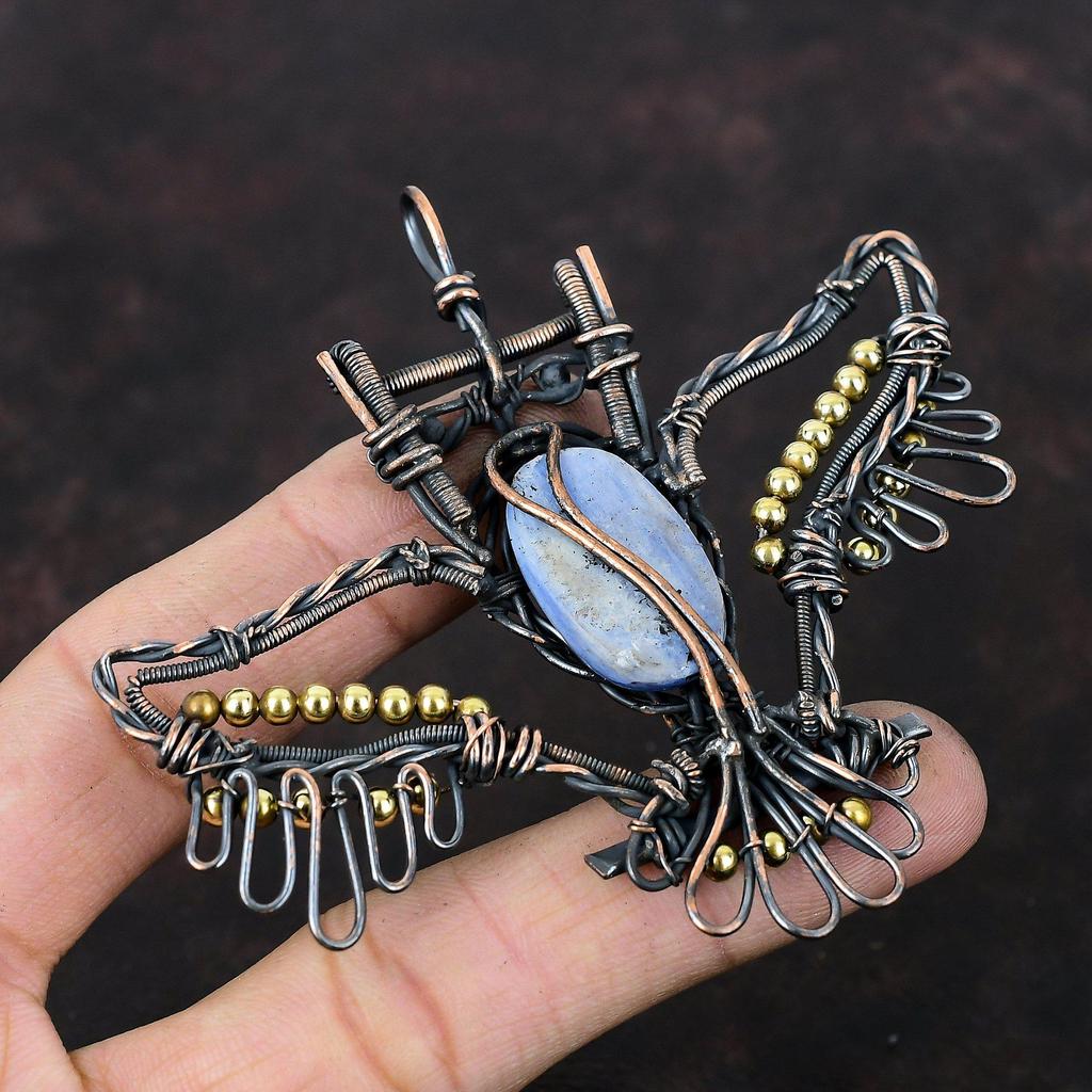 Kyanite Pendant Copper Wire Wrapped Pendant Gemstone Pendant Kyanite Jewelry Owl Pendant Handmade Pendant Copper Jewelry Anniversary Gifts