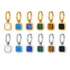 Trendy Geometric Tiger Eye Natural Stone Pendant Earrings for Men Boys, Blue Green Stone Stainless Steel Drop Earrings Jewelry