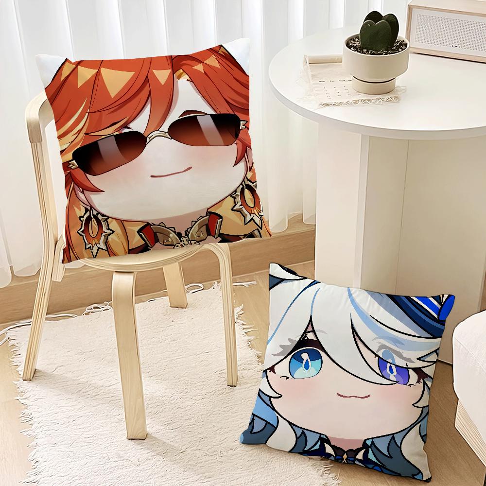 Genshin Impact Cute Q Version Mavuika For Bedroom Car Coffee Shop Room Soft and Living Room Sofa Decorative Pillow Cover Case
