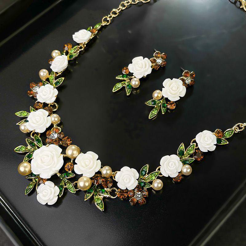 Květinový náhrdelník náušnice sada bankety palác pro ženy šperky doplněk valentýnské dárky