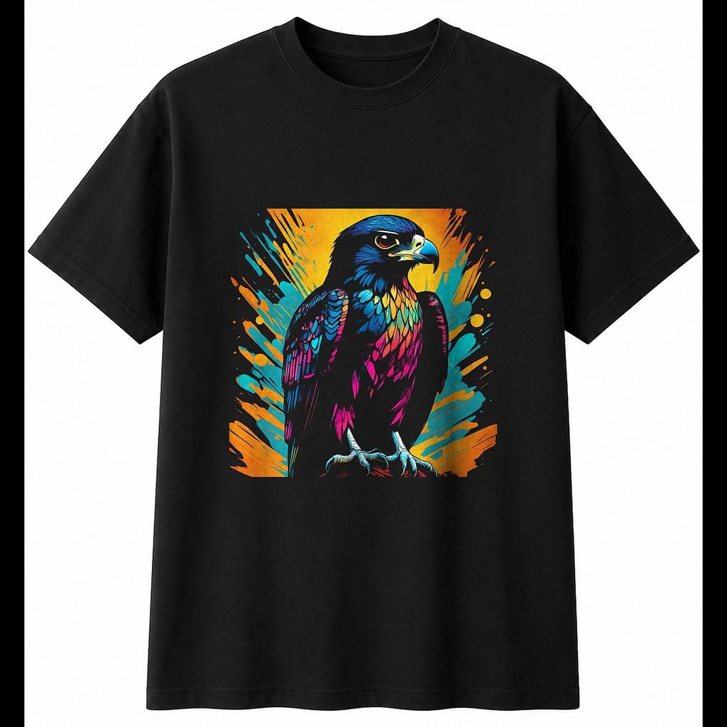 Colourful Falcon Torn Paper Bird Mens T-Shirt Black 100% Cotton Nature Printed