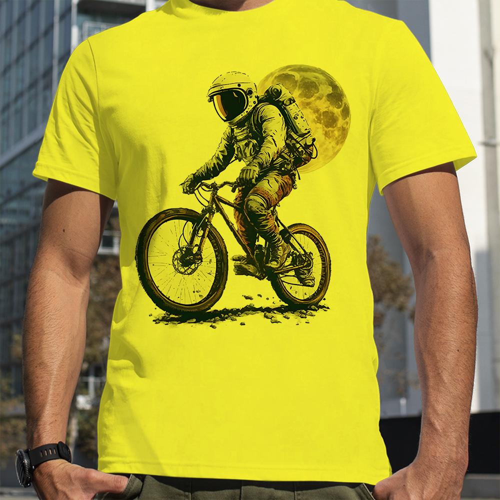 Astronaut Ride Bicycle To the Moon Men Summer Short Sleeves Loose Oversized Tee Unisex Mountain Bike Sport Hipster Man Tees