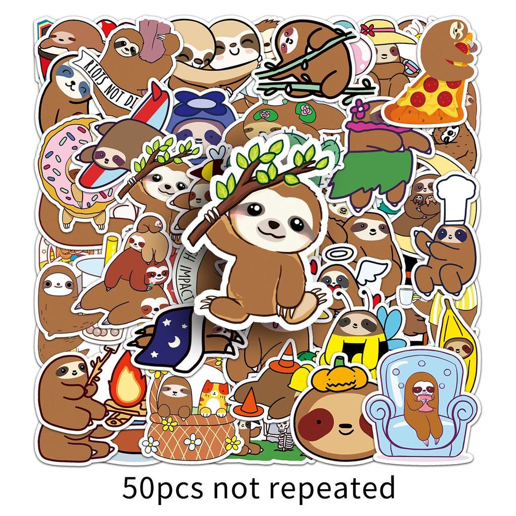 50pcs Cute Cartoon Sloth Stickers for Suitcase, Scooter, Motorcycle, Car