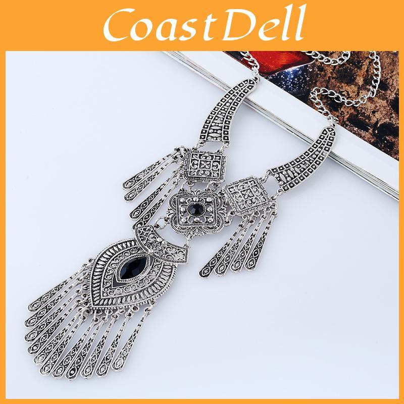 Ethnic Style Simulation Gemstone Decoration Women Necklace With Tassel Design For Boho Fashion Enthusiasts