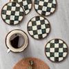 Wooden Coasters, Coastal Ocean Theme Fish/Checkered Plaid Pattern Coasters for Drinks, Coffee Table, Home, Kitchen, Office, Bar Decor