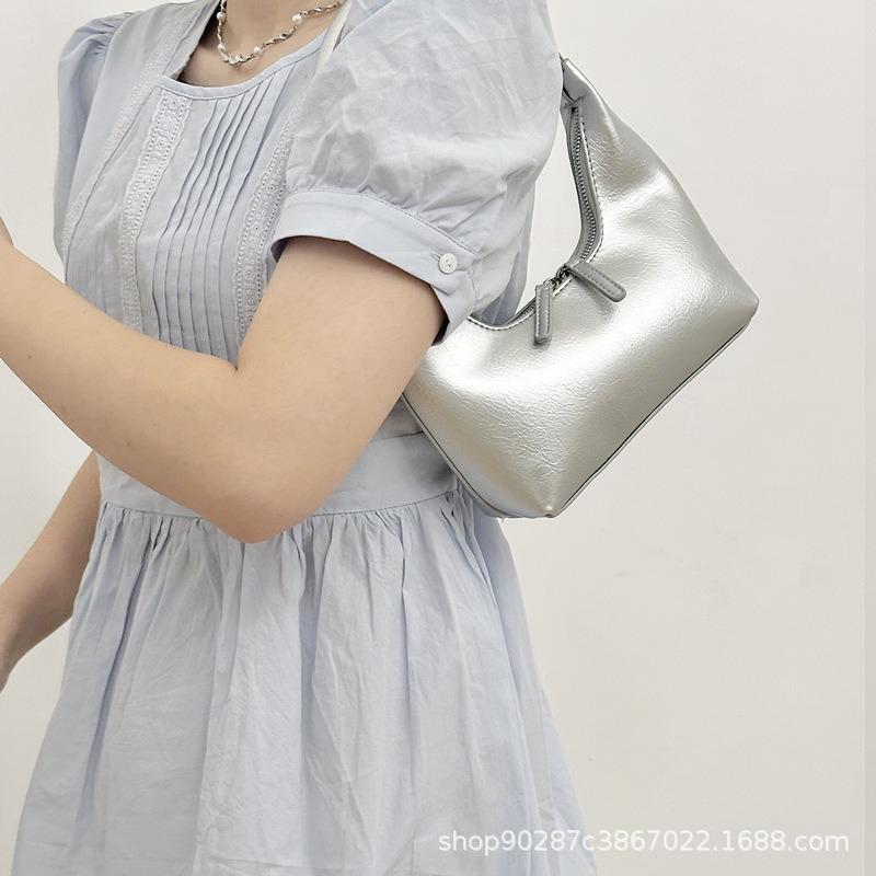 Bags niche armpit bags women's summer silver texture shoulder bags handbags versatile