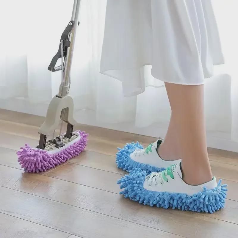 Chenille Lazy Mopping Slippers: Removable, Washable Floor Cleaning Shoe Covers.