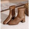 2025 Women's Fashion Boots Square Toe Square Heel Back Zipper Short Boots Retro All-match Korean Style Spring and Autumn Boots