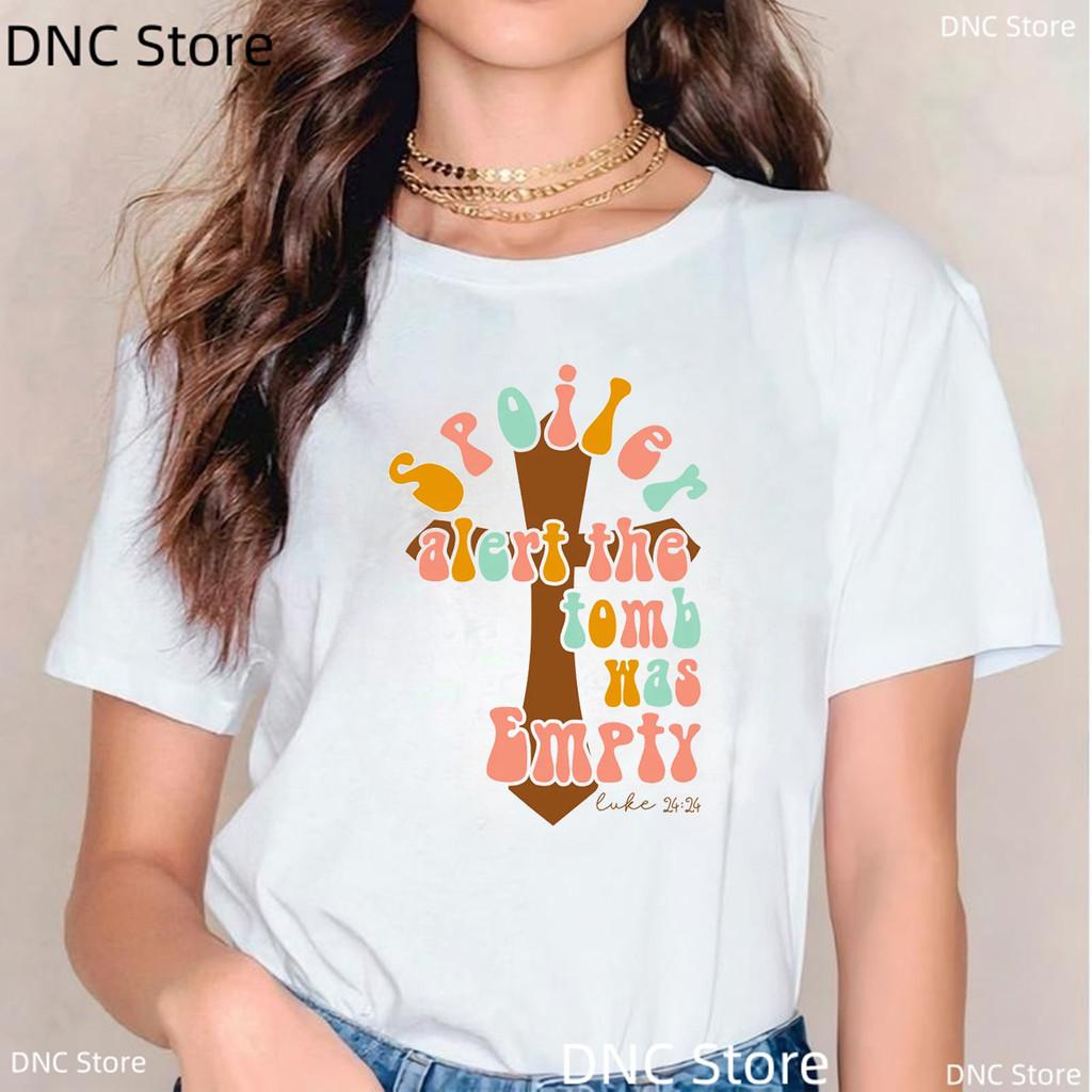 Retro Western Happy Easter Jesus Letter Print Femne Tshirt Fashion Harajuku White O-Neck Shirt Tops Women'S T-Shirt Wholesale