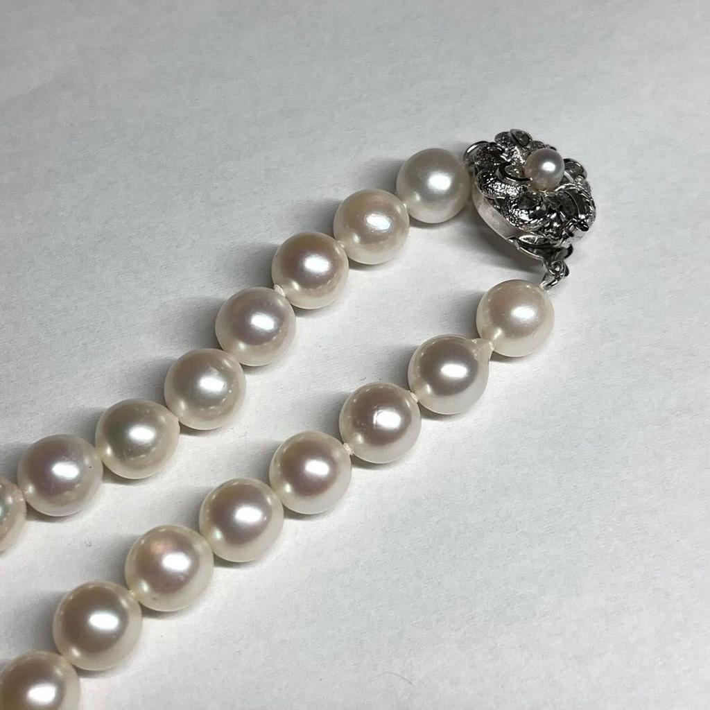 Used Aurora Interference colorLarge Beads Akoya Pearls 8.0-8.5mm Necklace Silver Engraved Pearl Necklace Pearl