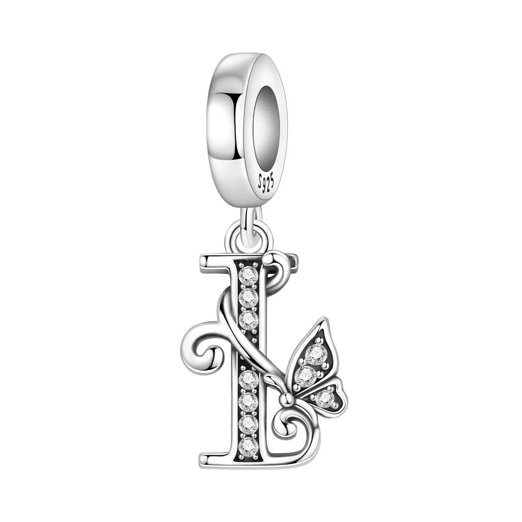 Orstarry DIY Zircon Butterfly 26 Letter Beads 925 Silver Pendant Charms for Bracelet Necklace Jewelry Gifts