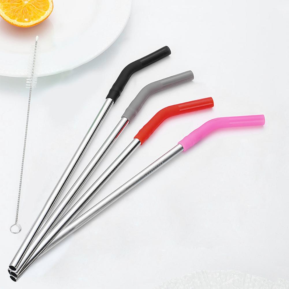 4Pcs Reusable Metal Straws with Silicone Tips Cleaning Brush Stainless Steel Drinking Straw with Covers for Stanley 40oz Tumbler
