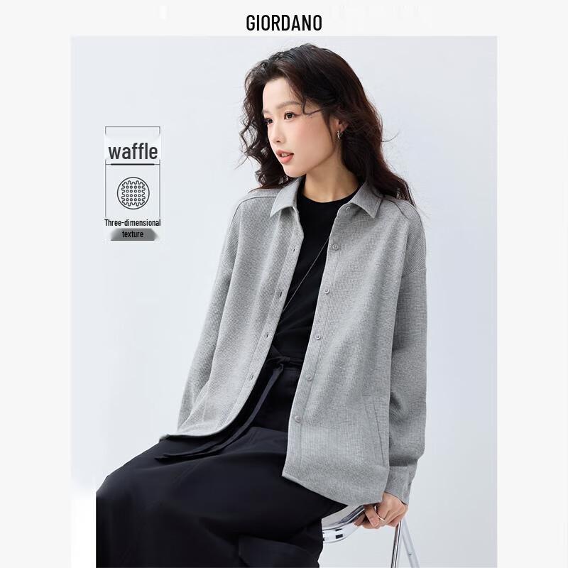 

Женская вафельная рубашка-куртка с длинным рукавом и воротником Giordano L