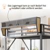 Metall-Hochbett 140 × 200 cm, Mit Schreibtisch, Regal und Netz, Komplett mit Sicherheitsleiter, LED-Beleuchtung und Steckdose, Erhöhte Bettreling, Schwarz