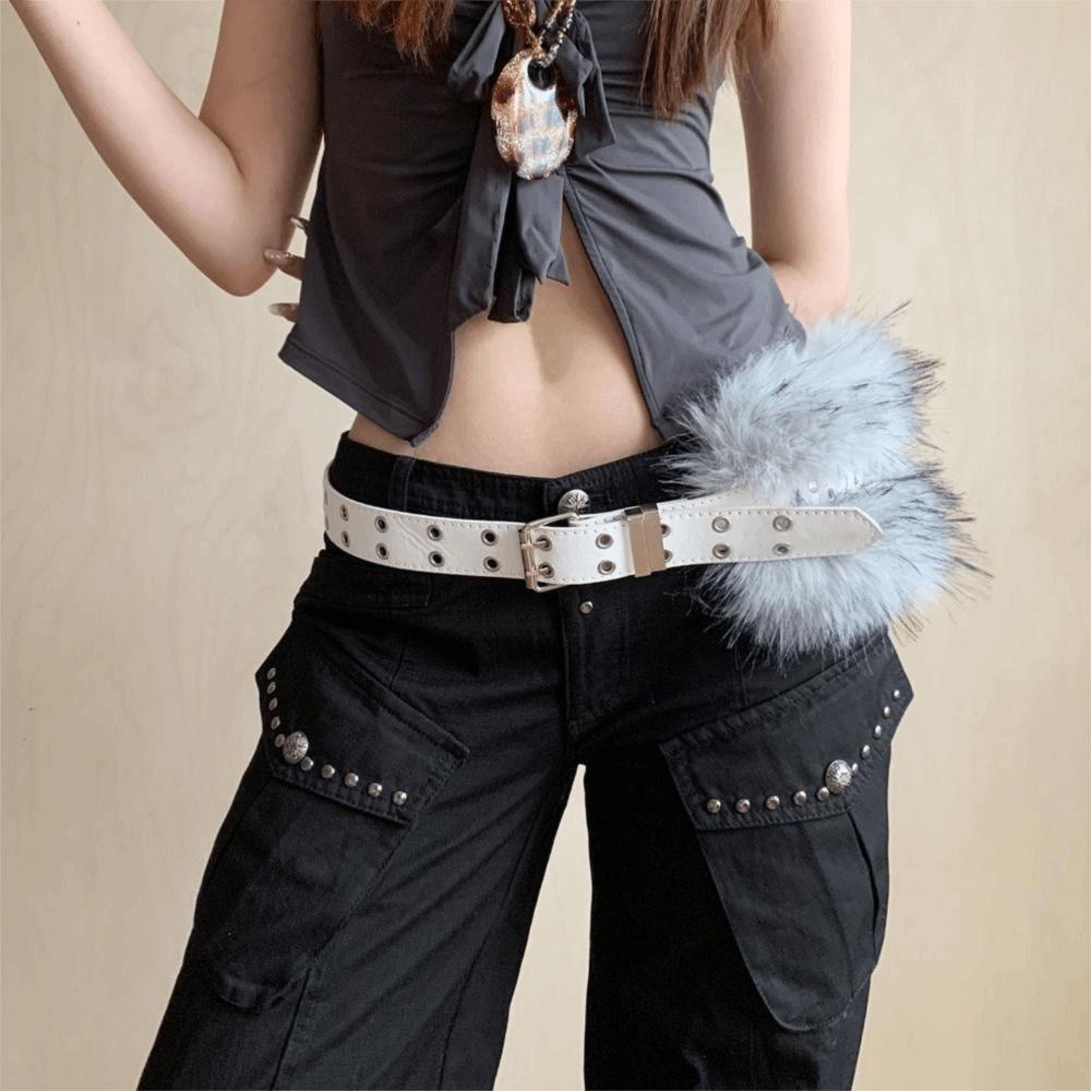 Rivet Leather Fur Belt PU Leather Plush Belt Personality Y2K Waistband  Dress Decoration