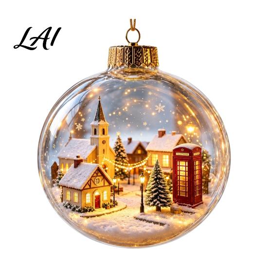 Holy Season Spiritual Gift Glowing Christmas Ball Ornaments Mini Holiday Scene Light-Up Hanging Clear Luminous Keepsake for Memorial Acrylic