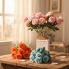 7 Heads Rose Artificial Flower Multicolor Green Leaves Faux Flower Rolled Edge Photo Props Flower Bouquet Home Decoration