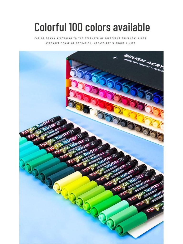 100-Color Soft Tip Acrylic Paint Markers for DIY, Graffiti, Journals & Drawing