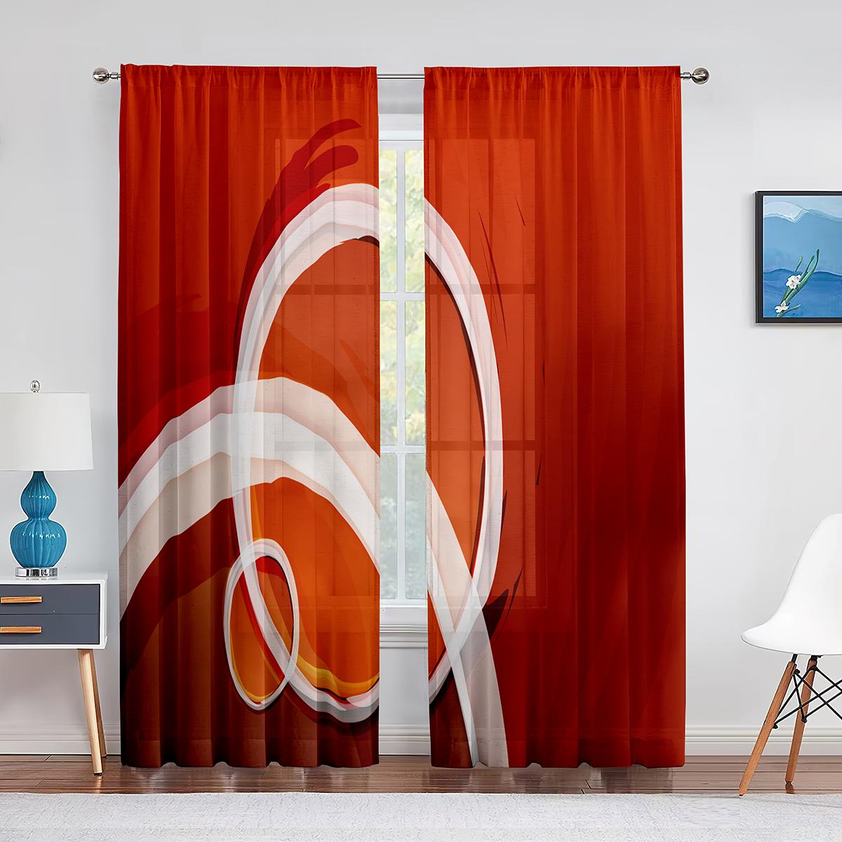 

Геометрические формы Круги Полосы Тюлевые шторы для гостиной Спальни Декорация Шифон Прозрачная Вуаль Кухонная оконная занавеска 1 PCS W100XH250cm&Grommet Top