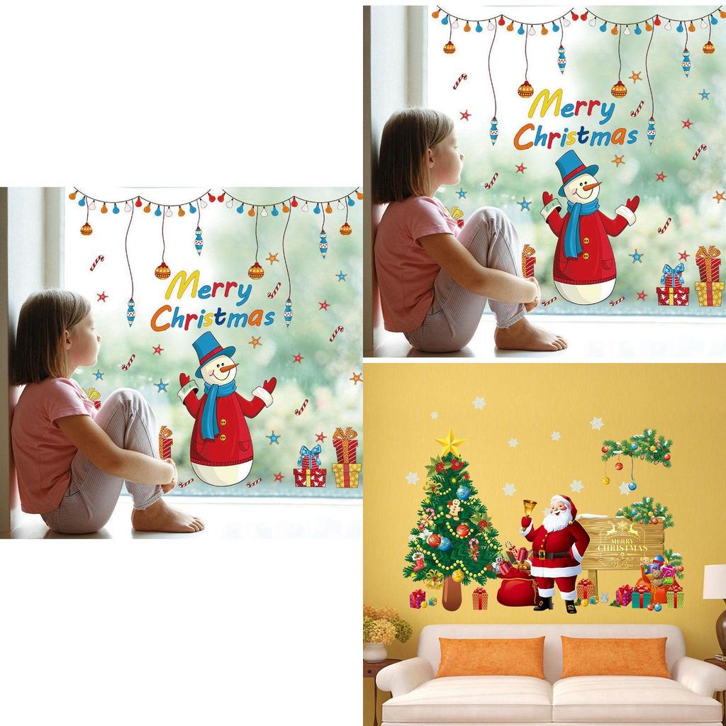 Kids Bedroom Wall Sticker Christmas Tree Santa Claus Window Decal Art Vinyl Diy Decor