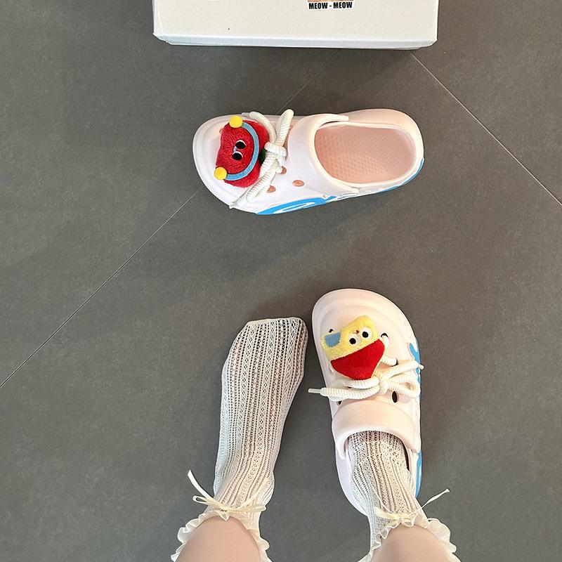 Cartoon platform hole shoes summer fashion outerwear doll muffin bottom heightening beach sandals girls bag head slippers