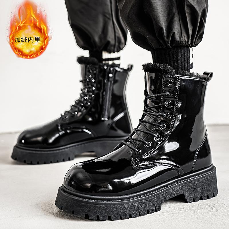 

Глянцевые ботинки Мартин мужские высокие на молнии ботинки-локомотивы бархатный хлопок осень и зима мужские ботинки на толстой подошве увеличивающие рост рабочие кожаные ботинки 46