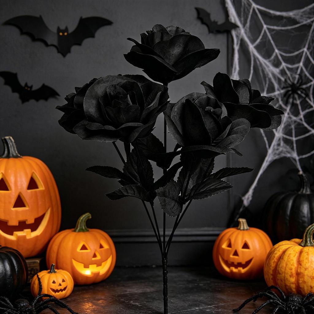 Artificial Black Roses, Centerpieces for Halloween Decoration, Lightweight, Ideal DIY Projects,