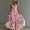 Summer Floral Maxi Dress for Women Short Sleeve V Neck A-line Swing Dress Floral Printed Beach Vacation Sundress