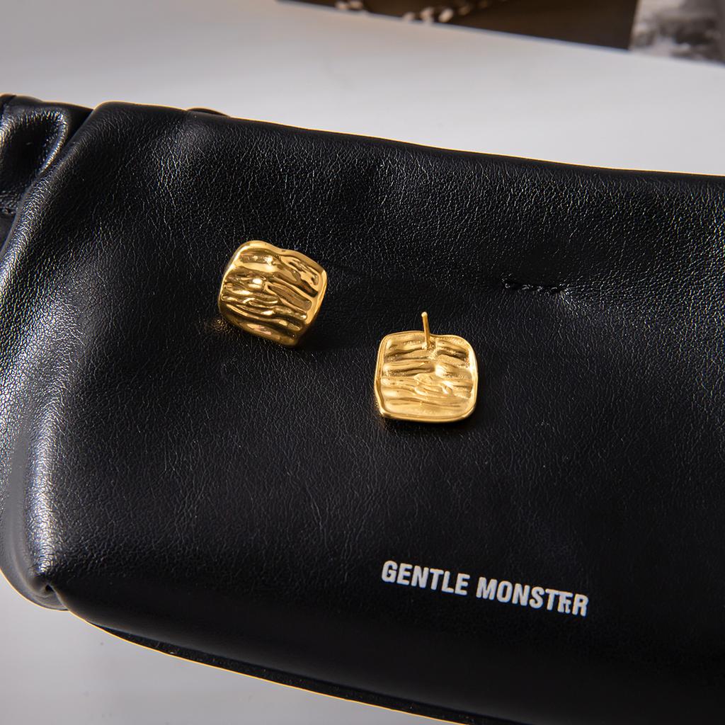 Yori Fashion Stainless Steel Hammered Pleated Geometric Square Earrings for Women Elegant Chic Attractive Jewelry Gift