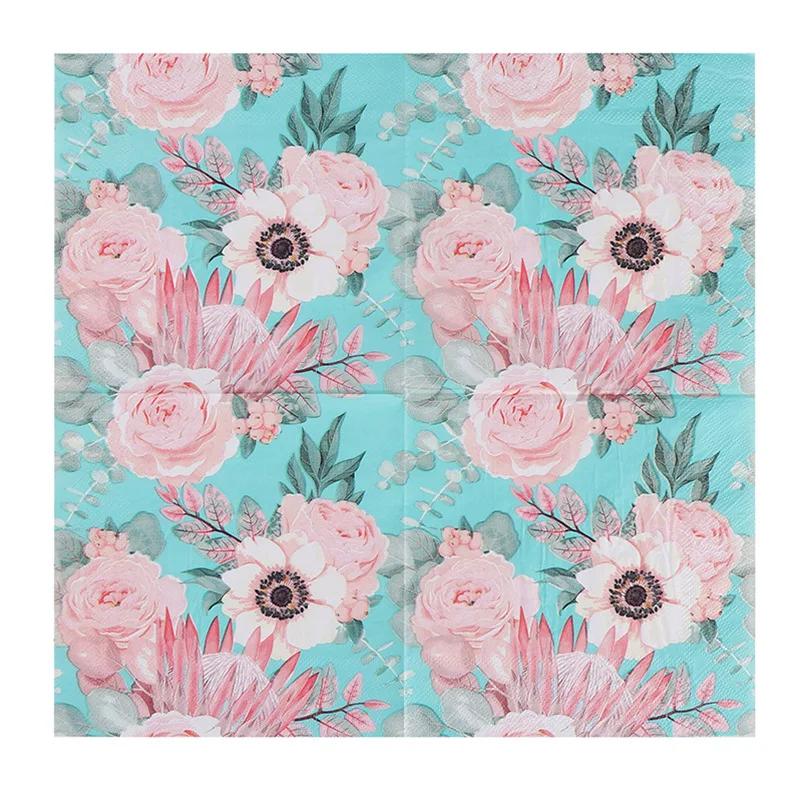 20pcs/pac 2-Ply New Blue Imperial Flower Printed Paper Napkins Colorful Wedding Party Hotel Paper Pure Wood Pulp Paper Placemats