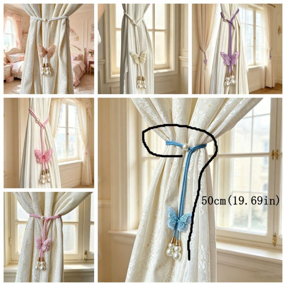 2PCS Creative Pearl Curtain Buckle Artificial Pearl Curtain Rope Curtain Binding  Home Decor
