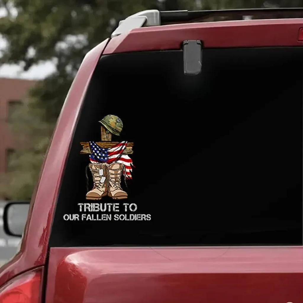 TRIBUTE TO OUR FALLEN SOLDIERS VETERANS Car Stickers Windshield Bumper Decoration Memorial Day Decals Removable Auto Accessories