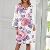 Women's Fashion V-neck Color Large Size Loose Long Large Swing 3/4 Sleeved Dress