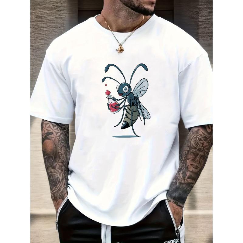 Men S Summer Casual Crew Neck Short T-Shirt with Mosquito Pattern S