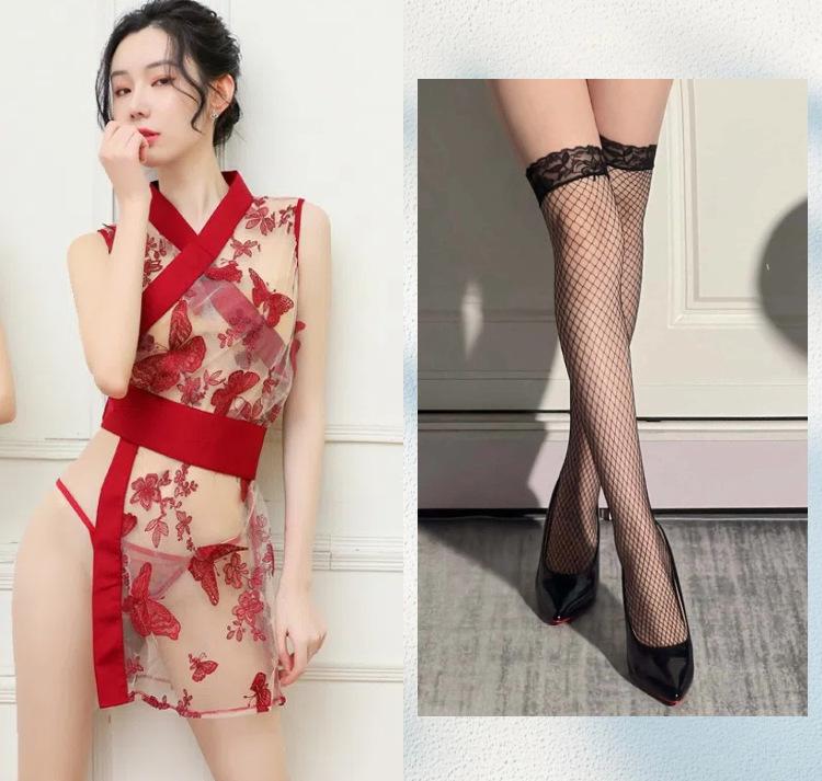 Sex underwear waist seal slit jade butterfly love flower kimono cheongsam perspective sexy underwear beautiful embroidery mesh yarn