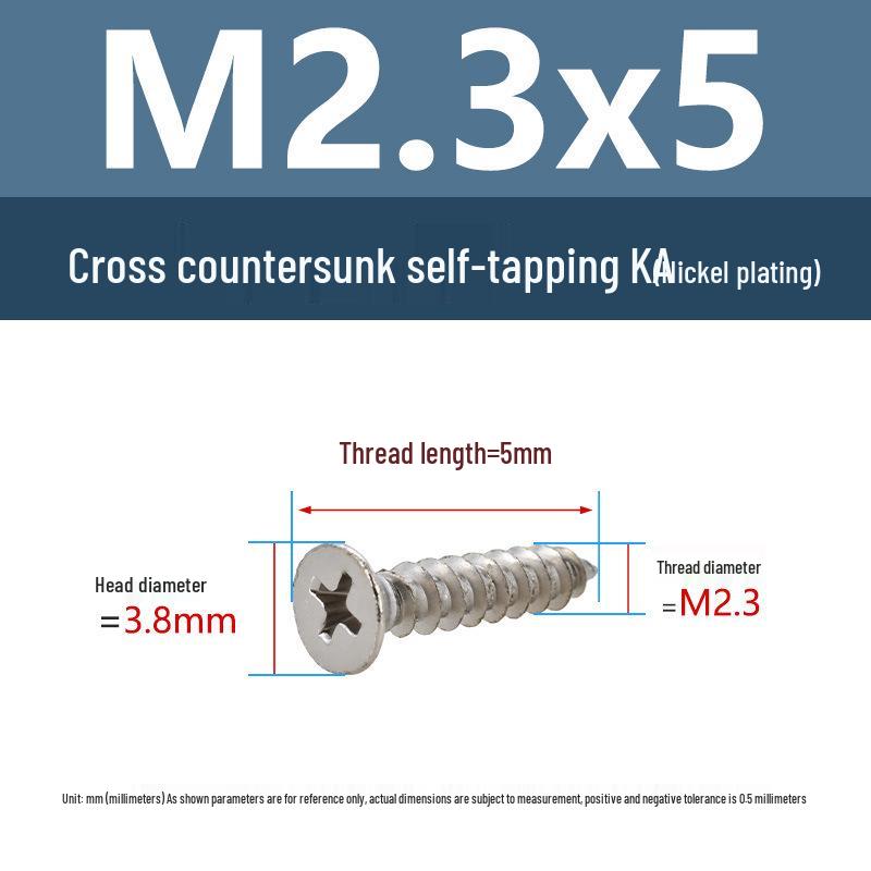 YiguYigu Nickel-Plated Phillips Flat Head Self-Tapping Screws M1-M5, Carbon Steel