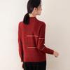 TUHUANG Women's Pure Wool Semi-High Collar Contrast Sweater