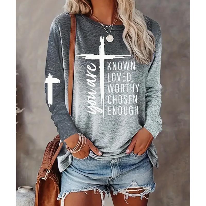 

2025 Autumn & Winter Women s New Casual Crew Neck Long Sleeve Top 3D Cross Pattern XS серый