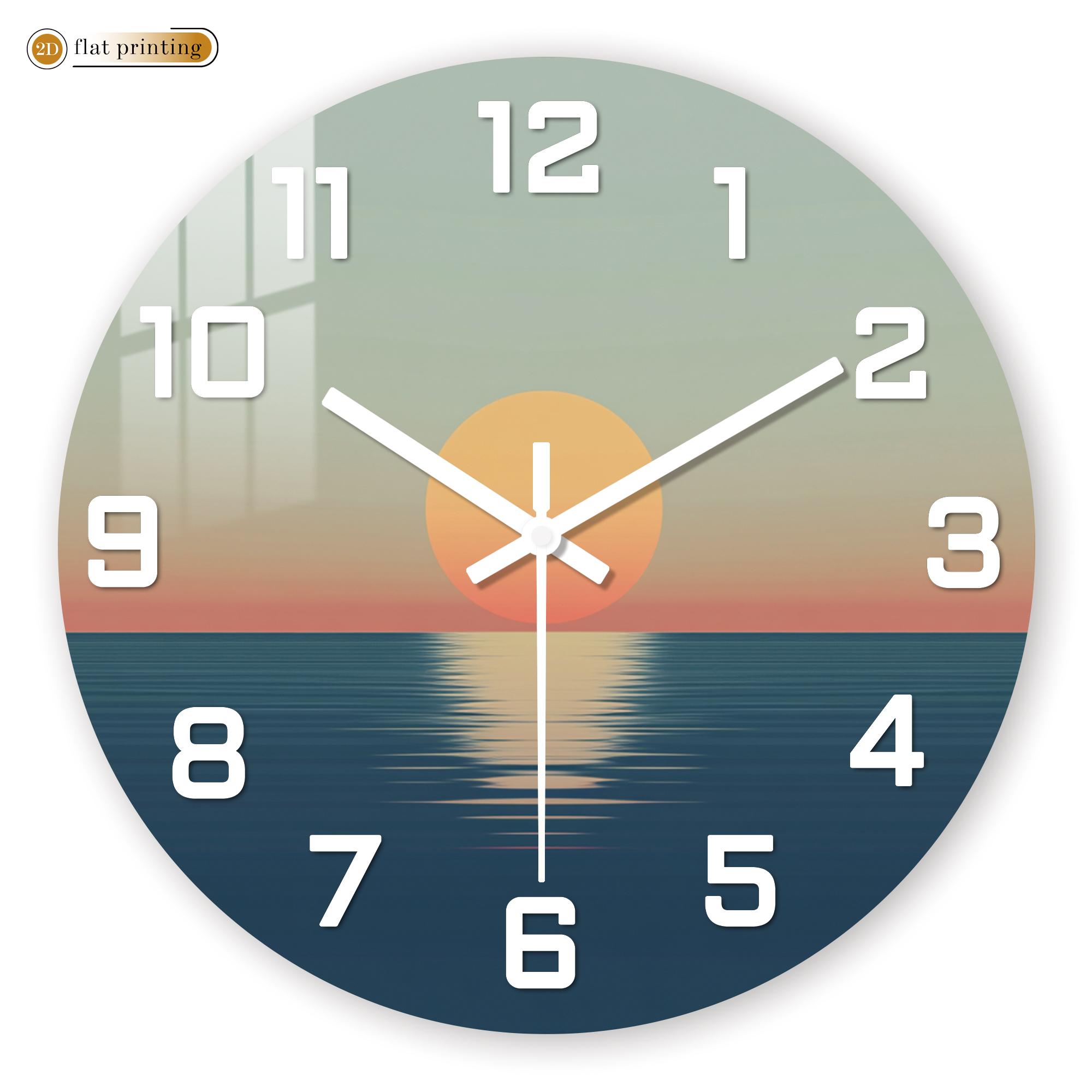 Sunset Ocean View Wall Clock, Serene Seascape Home Office Decor, Silent Quartz Movement Decorative Timekeeping Design 10 inch