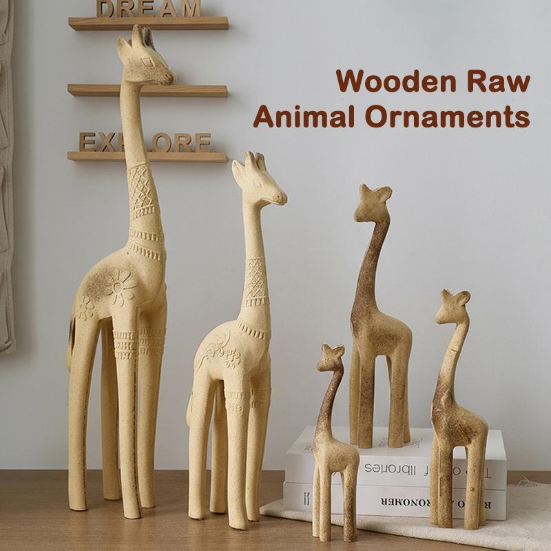 Cute Animal Room Decor Horse Rabbit Cat Giraffe Wooden Sculptures Diy Painted Materials Craft Hone Decor Handmade Figurine Gifts