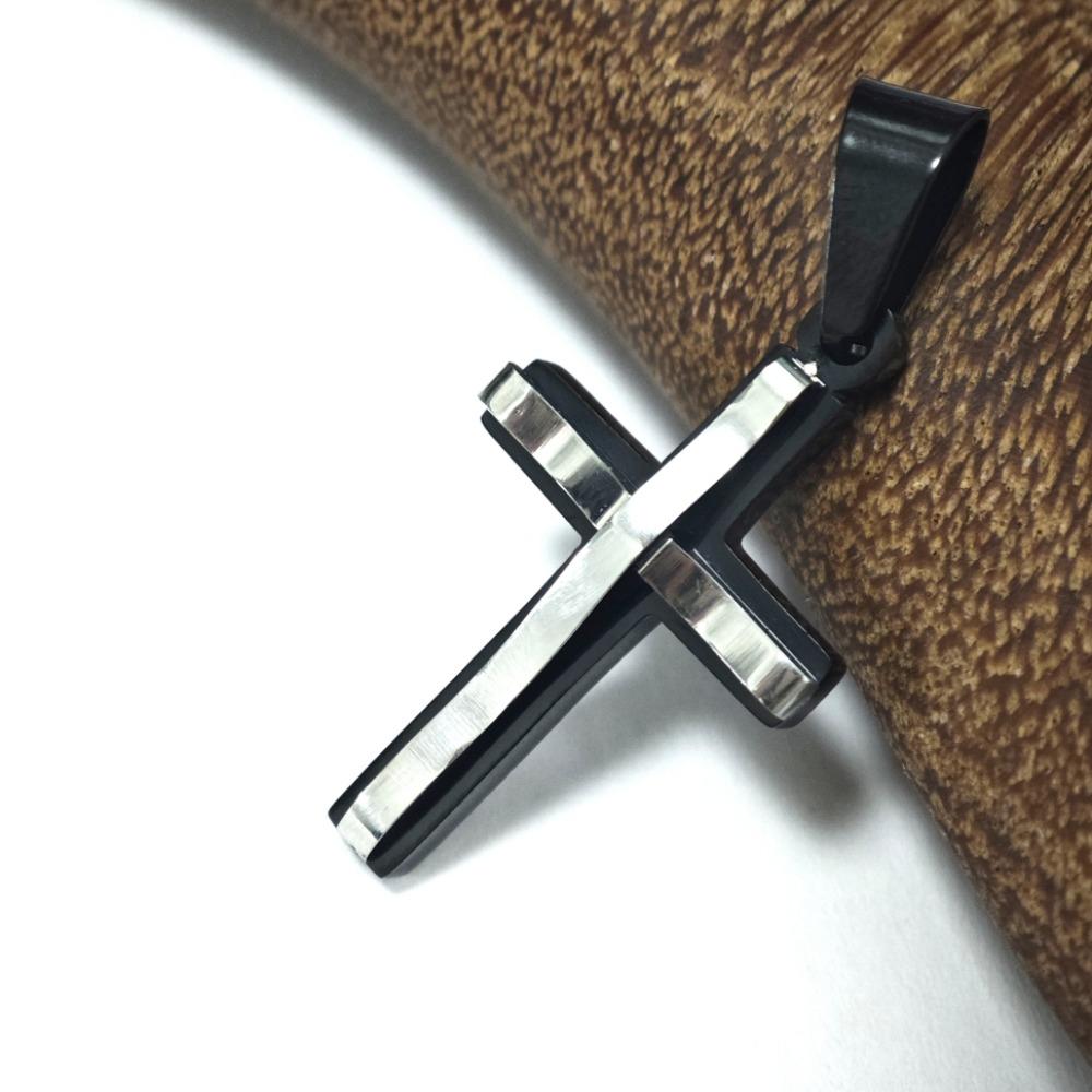 Stainless Steel Double-layer Cross Leather Rope Necklace for Women Men Silver&Black Trendy Jewelry Gift