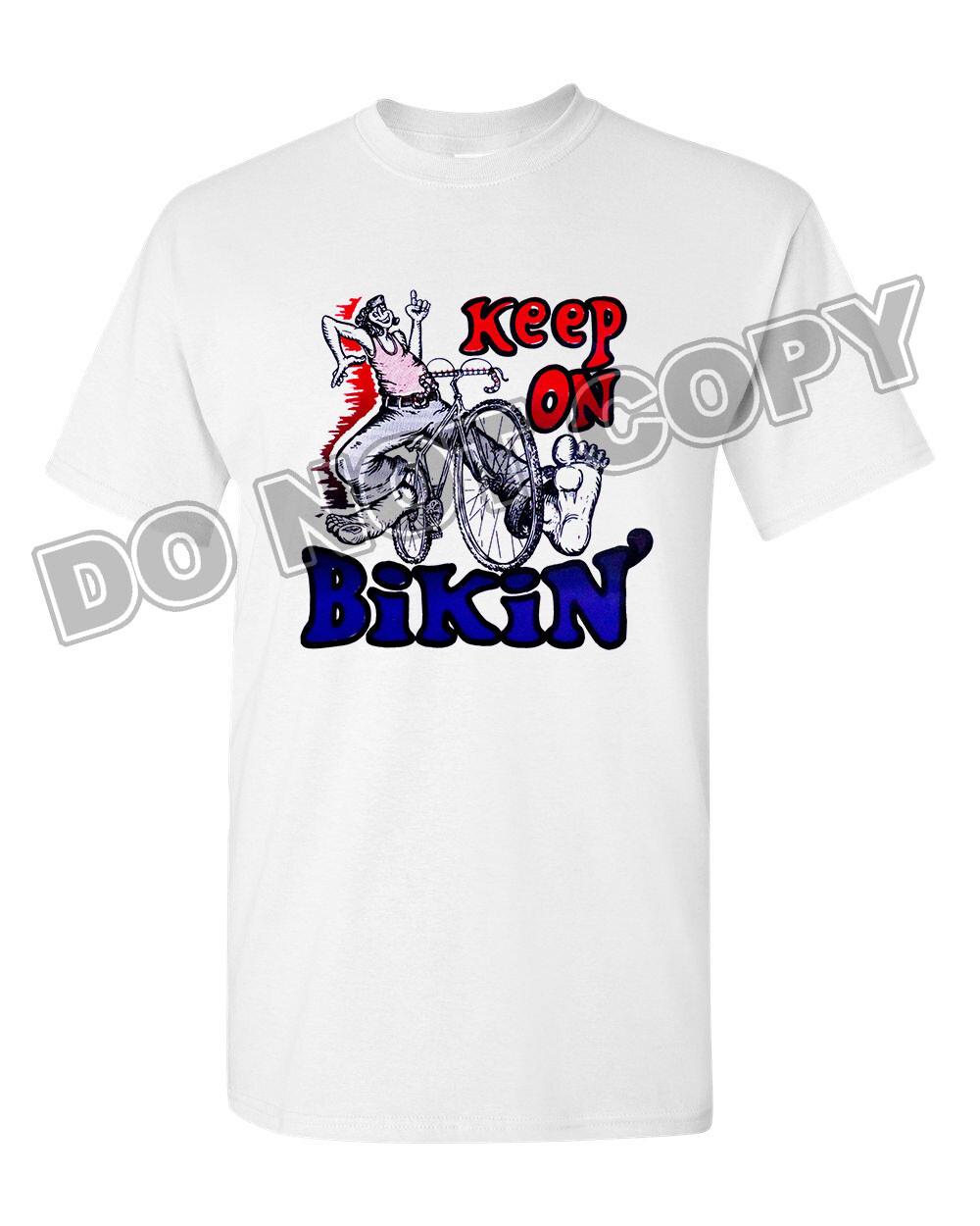 Men s T-shirt Novelty Retro Design Keep On Bikin Bicycle 70 s XL