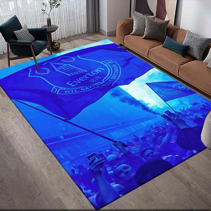 Everton FC Flannel Printed Carpet, Home Sofa Decoration for Living Room & Bedroom, Non‑Slip Play Flannel Floor Mat for Game Room