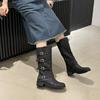 British Style Retro Belt Buckle Knight Boots 2025 New Wide with Martin Boots One Pedal Thick Heel Thick Sole Medium Boots