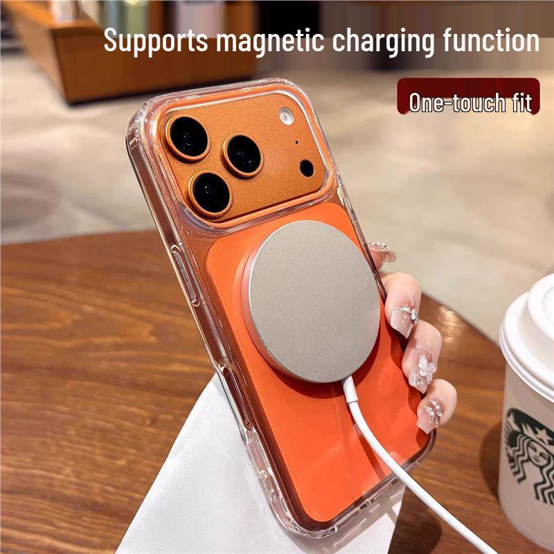 Apple 17 Pro Max Orange High Transparency Magnetic Ring Anti-Drop Protective Phone Case